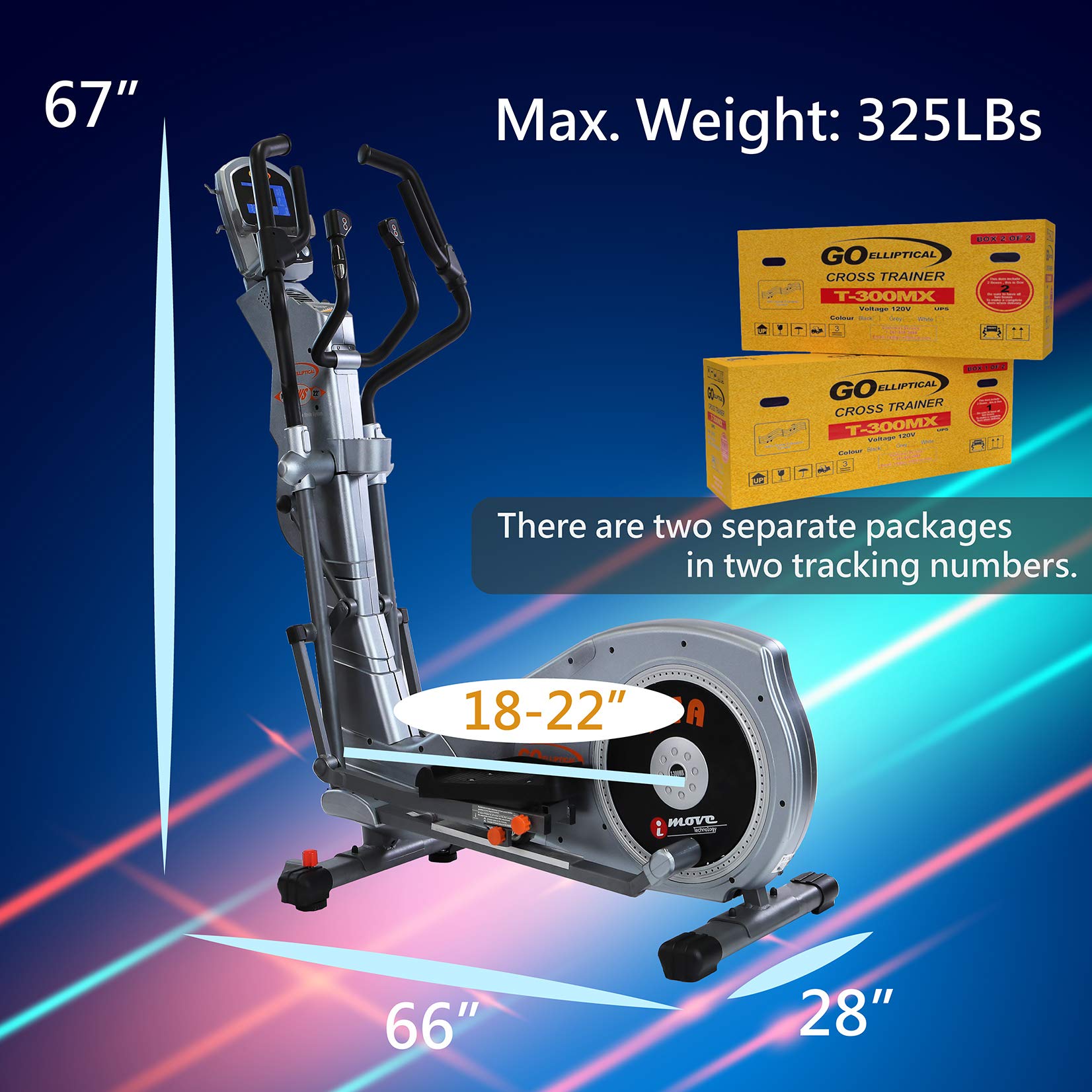 GOELLIPTICAL T-300MX Motorized VST 18"-22" Elliptical Exercise Cross Trainer Machine for Cardio Fitness Strength Conditioning Exercise Workout at Home or Gym