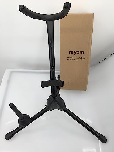 Rayzm Alto/Tenor Saxophone Stand with Detachable Flute/Clarinet Holder, Adjustable Portable Stand for Alto Saxophone, Tenor Saxophone, Clarinet & Flute. Folding Legs, Easy to Assemble and Disassemble.