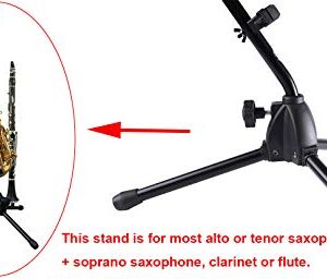 Rayzm Alto/Tenor Saxophone Stand with Detachable Flute/Clarinet Holder, Adjustable Portable Stand for Alto Saxophone, Tenor Saxophone, Clarinet & Flute. Folding Legs, Easy to Assemble and Disassemble.