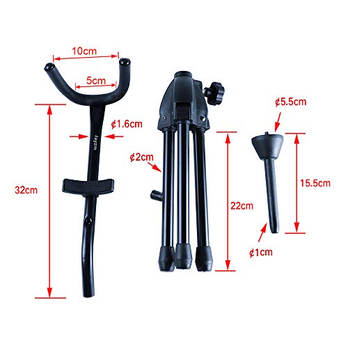 Rayzm Alto/Tenor Saxophone Stand with Detachable Flute/Clarinet Holder, Adjustable Portable Stand for Alto Saxophone, Tenor Saxophone, Clarinet & Flute. Folding Legs, Easy to Assemble and Disassemble.