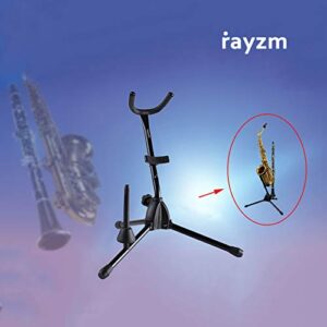 Rayzm Alto/Tenor Saxophone Stand with Detachable Flute/Clarinet Holder, Adjustable Portable Stand for Alto Saxophone, Tenor Saxophone, Clarinet & Flute. Folding Legs, Easy to Assemble and Disassemble.