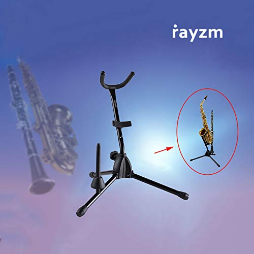 Rayzm Alto/Tenor Saxophone Stand with Detachable Flute/Clarinet Holder, Adjustable Portable Stand for Alto Saxophone, Tenor Saxophone, Clarinet & Flute. Folding Legs, Easy to Assemble and Disassemble.