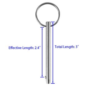 2 Pack Quick Release Pin, Diameter 1/4"(6.3mm), Total Length 3"(76mm), Effective Length 2.4"(61mm), Full 316 Stainless Steel, Bimini Top Pin, Marine Hardware