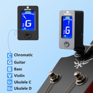 BROTOU Guitar Tuner Clip On with Guitar Capo for Guitar, Bass, Violin, Ukulele, Digital Electronic Tuner Acoustic Guitar Accessories with LCD Display (3 Guitar Picks)