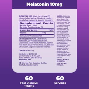 Natrol Fast Dissolve Melatonin 10 mg, Dietary Supplement for Restful Sleep, Fast-Dissolve Tablets for Adults, 60 Citrus-Flavored Melatonin Tablets, 60 Day Supply