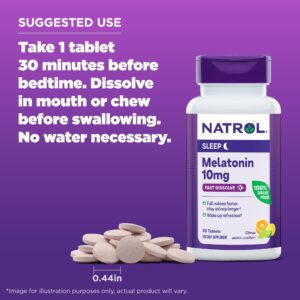 Natrol Fast Dissolve Melatonin 10 mg, Dietary Supplement for Restful Sleep, Fast-Dissolve Tablets for Adults, 60 Citrus-Flavored Melatonin Tablets, 60 Day Supply