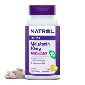 Natrol Fast Dissolve Melatonin 10 mg, Dietary Supplement for Restful Sleep, Fast-Dissolve Tablets for Adults, 60 Citrus-Flavored Melatonin Tablets, 60 Day Supply