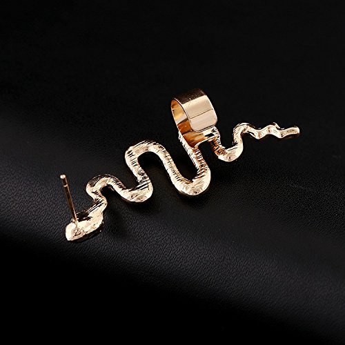 1 Pair/Set Gold Tone Punk Winding Snake Serpent Post Stud Ear Cilp Climber Ear Cuff Earring Jewelry (Gold)