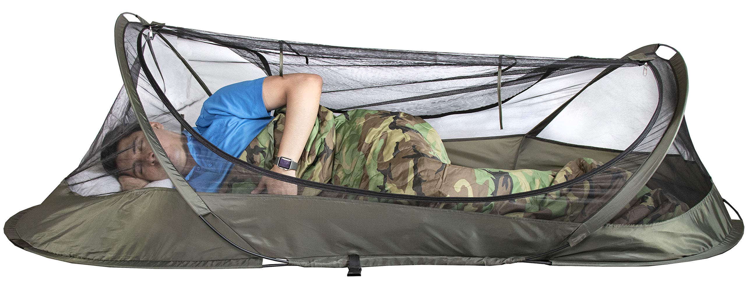 Bivy Tent Sleeping Net System for Outdoors, Camping, Home and Mesh Protection (OD Green)