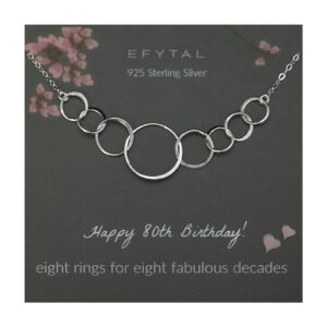 efytal 80th birthday gifts for women, sterling silver eight circle necklace for her, 80 year old birthday gifts for women, 80th birthday decorations for women, 80th party, 80th presents