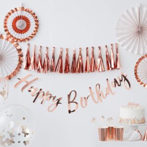 Ginger Ray Rose Gold Happy Birthday Balloon Party Hanging Bunting No Helium Needed