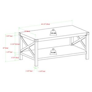 Walker Edison Sedalia Modern Farmhouse Metal X Coffee Table, 40 Inch, Stone Grey