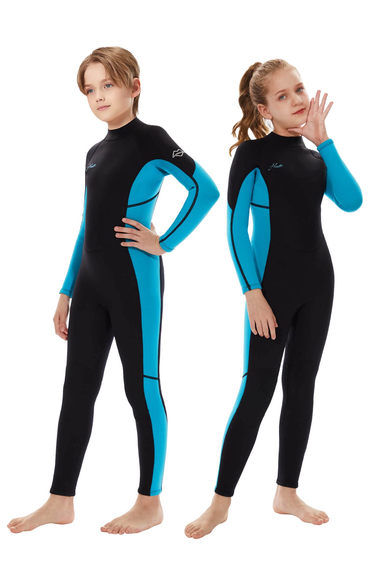 Hevto Wetsuits Kids 3/2mm Neoprene Full Wet Suit Thermal Children Boy Youth Girl Toddler for Swimming Water Sports (K01-Blue, 12)