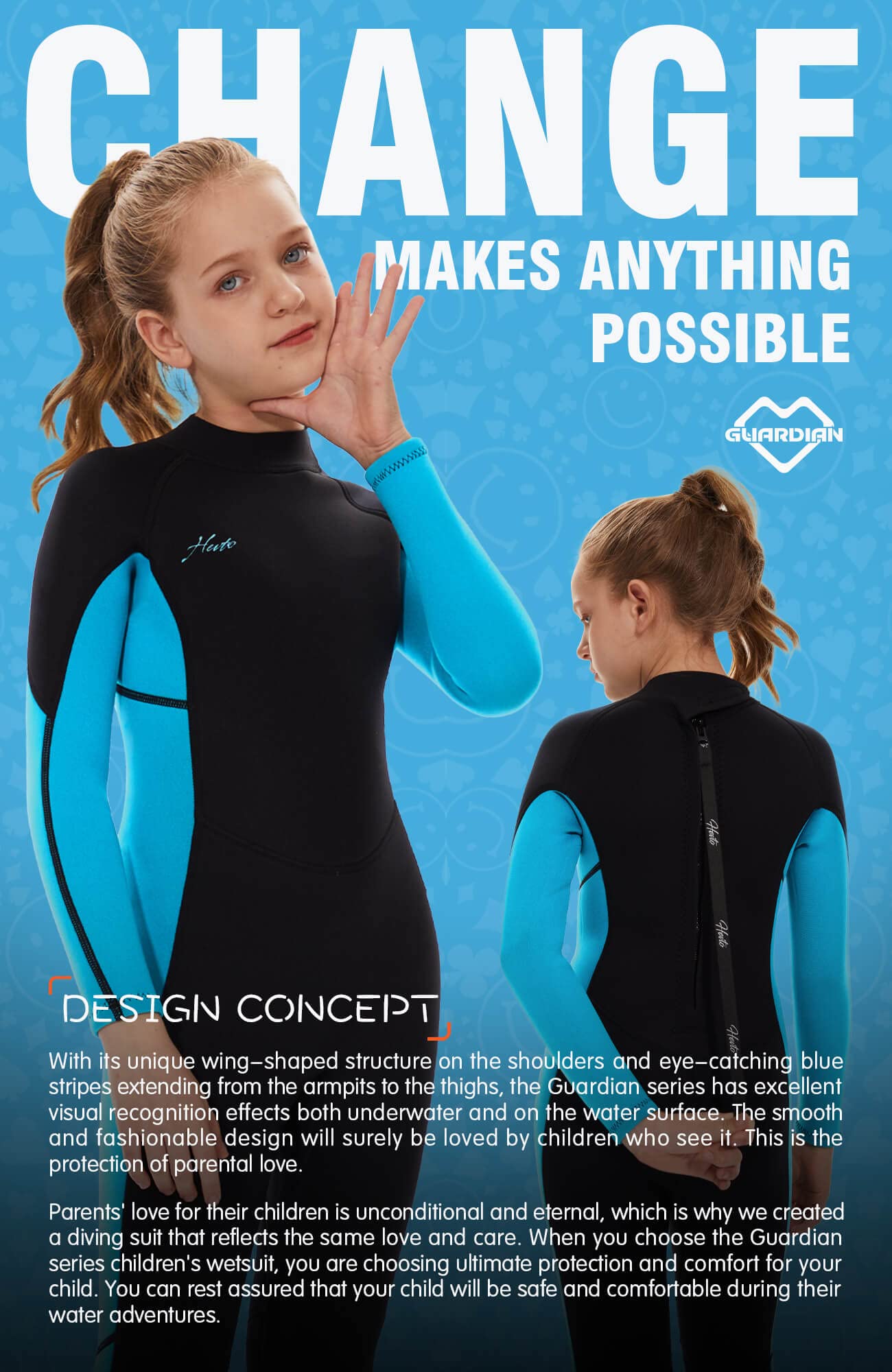 Hevto Wetsuits Kids 3/2mm Neoprene Full Wet Suit Thermal Children Boy Youth Girl Toddler for Swimming Water Sports (K01-Blue, 12)