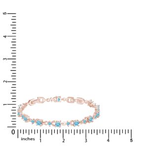 AFFY 14k Rose Gold Over Sterling Silver Leaf Shape Tennis Bracelet Round Shape Simulated Aquamarine 7.25"