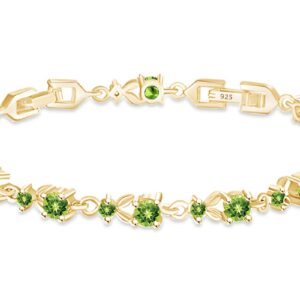 AFFY 14k Yellow Gold Over Sterling Silver Leaf Shape Tennis Bracelet Round Shape Simulated Peridot 7.25"