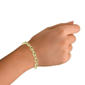 AFFY 14k Yellow Gold Over Sterling Silver Leaf Shape Tennis Bracelet Round Shape Simulated Peridot 7.25"