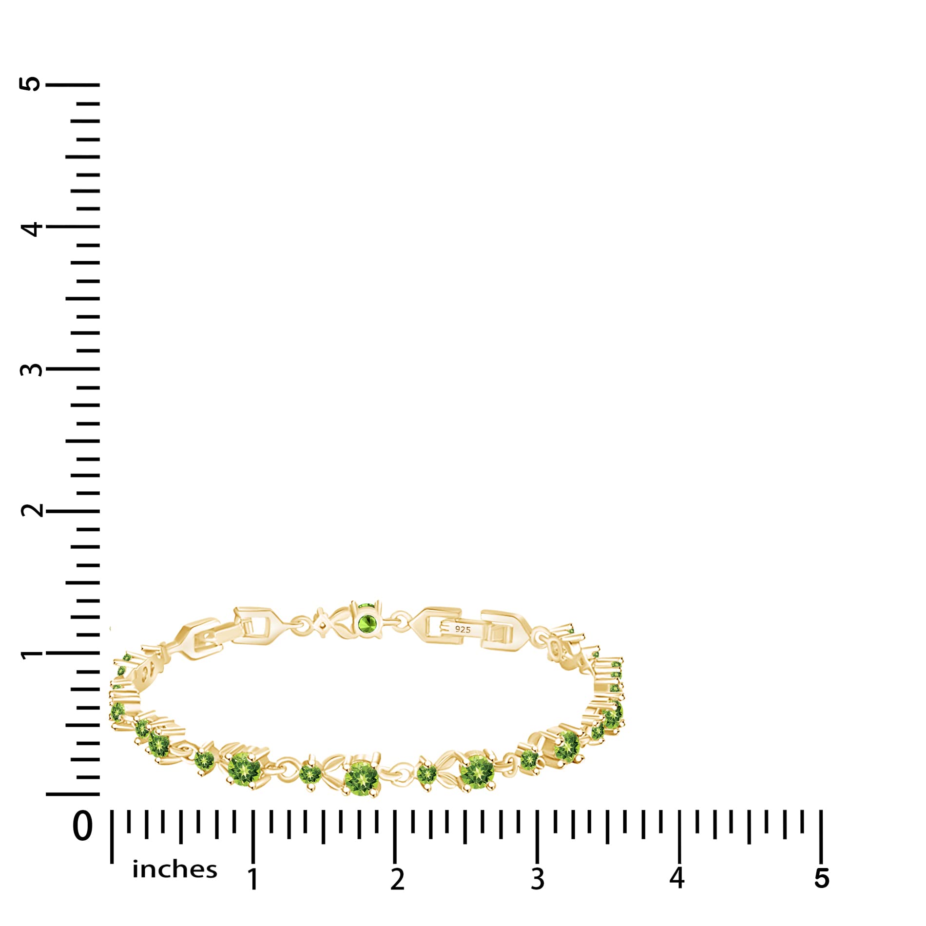 AFFY 14k Yellow Gold Over Sterling Silver Leaf Shape Tennis Bracelet Round Shape Simulated Peridot 7.25"