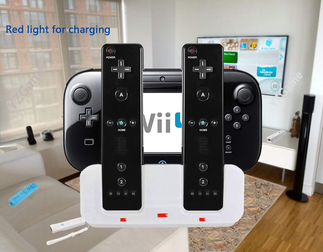 Wii U Charger Dock Station for Wii Remote & Wii U Gamepad with 2 Rechargeable Batteries Charging Cable Led Indicator -White