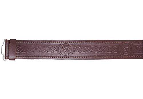 Leather Kilt Belt Scottish Embossed Highland Brown without Buckle Size AAR (Large)