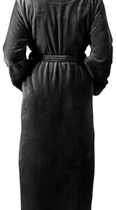 NY Threads Women's Fleece Shawl Collar Bathrobe Plush Long Spa Robe, Large, Black