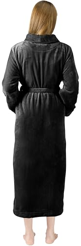 NY Threads Women's Fleece Shawl Collar Bathrobe Plush Long Spa Robe, Large, Black