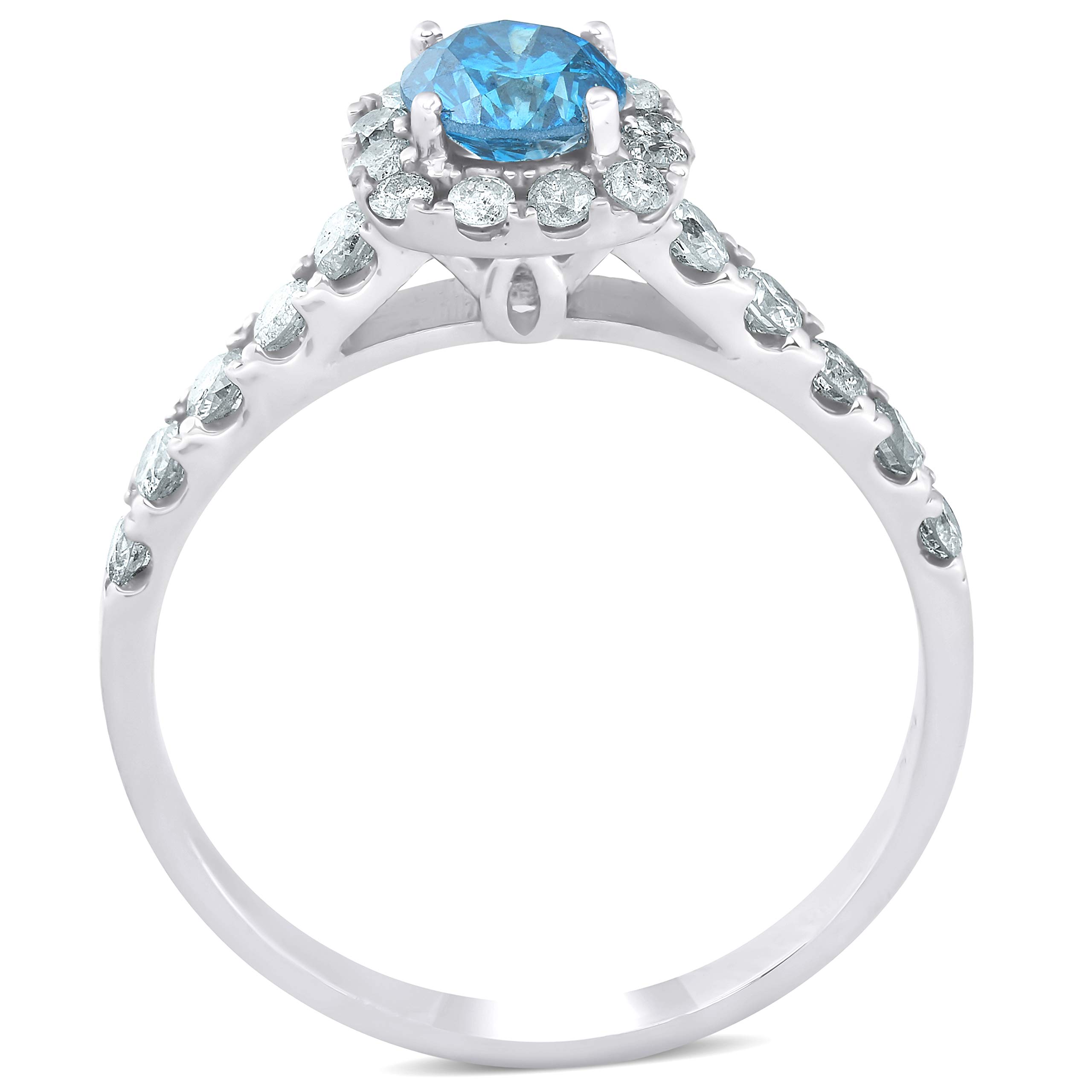 1 Ct Blue Diamond Cushion Halo Engagement Ring 14k White Gold - Size 7