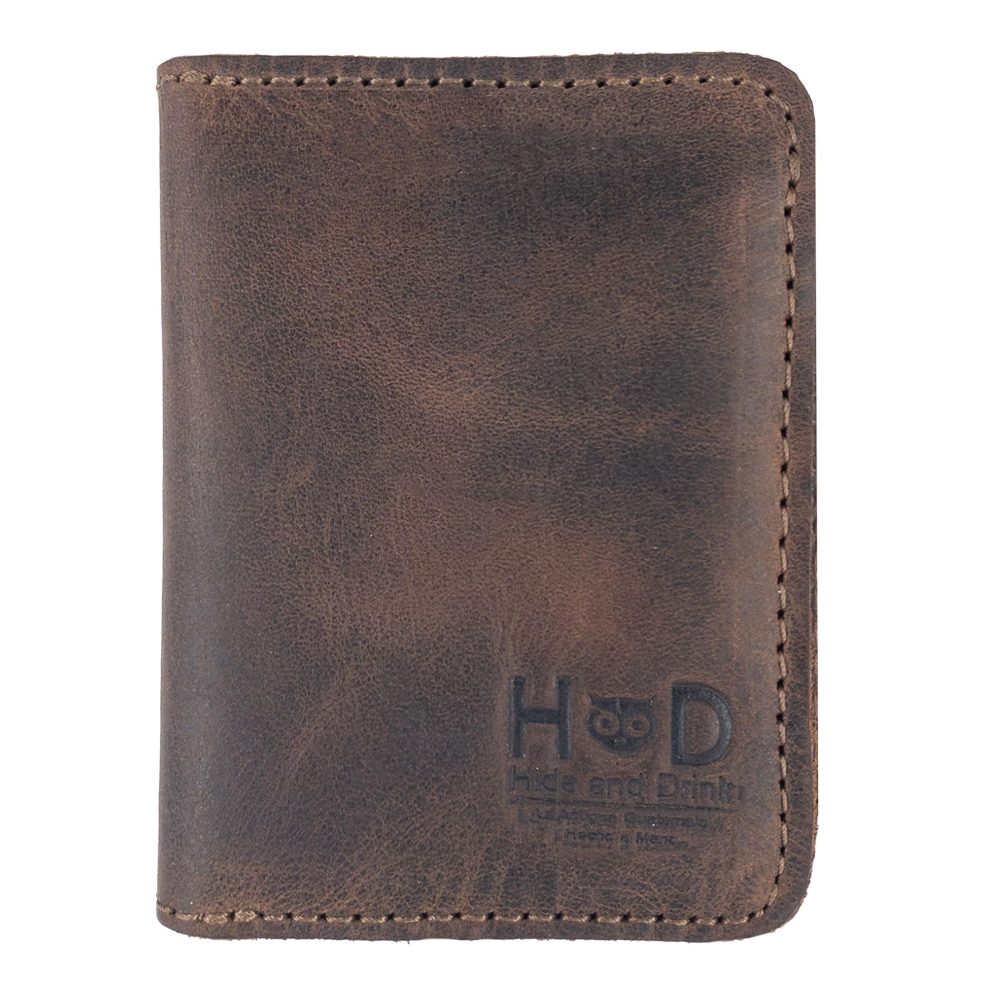 Hide & Drink, Bifold Wallet, Slim Card Holder, Minimalist Traveler Wallet, Vintage Front Pocket Wallet, Full Grain Leather, Handmade, Bourbon Brown