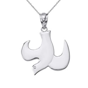 Solid 10k White Gold Descending Holy Spirit Dove Pendant Necklace (18")