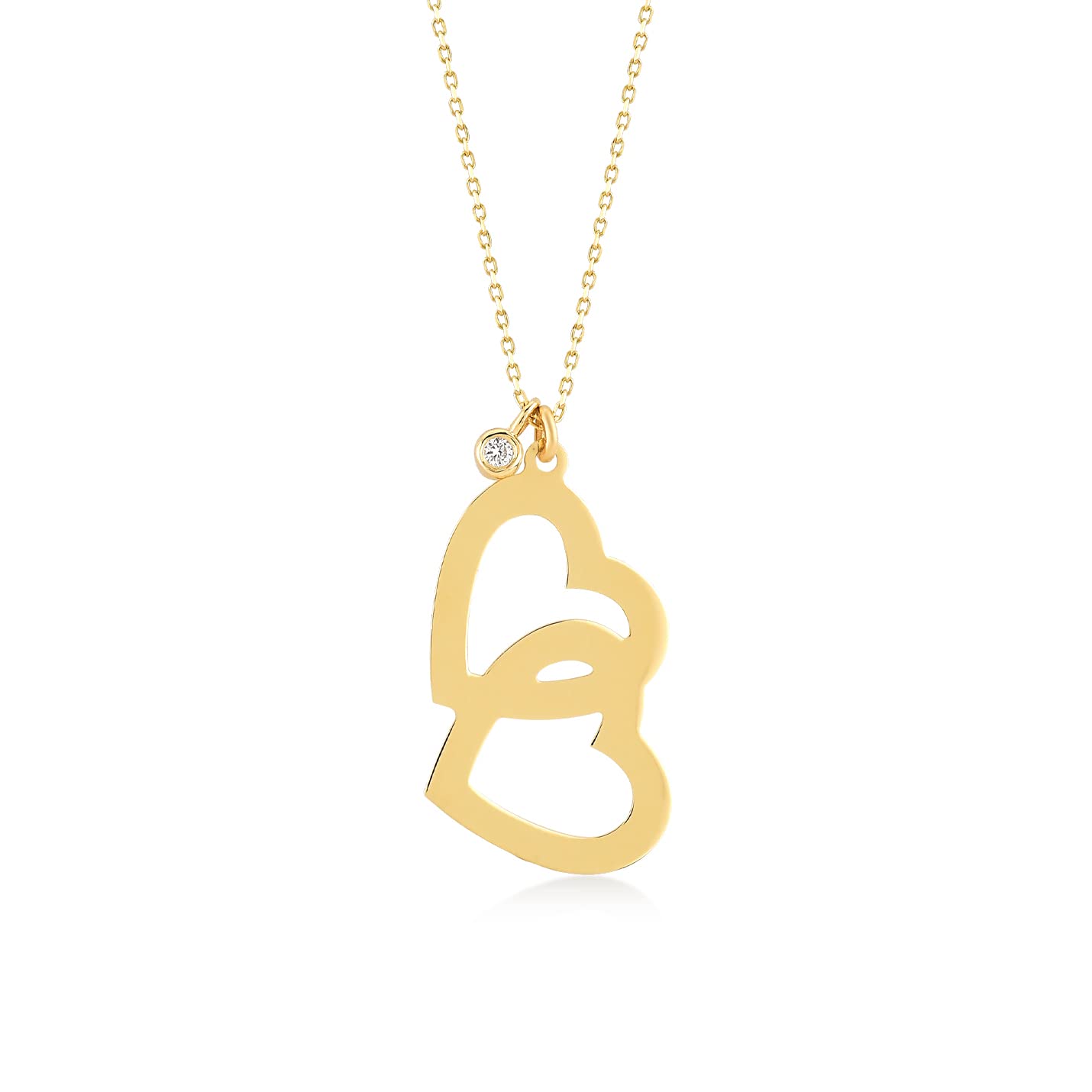 Diamond intertwined Hearts Necklace for Women | 14k Real Gold Interlocking Hearts Necklace for Women | 14k Solid Gold Pendant Necklaces | Simple Open Heart Jewelry | Gifts for Christmas, 18"