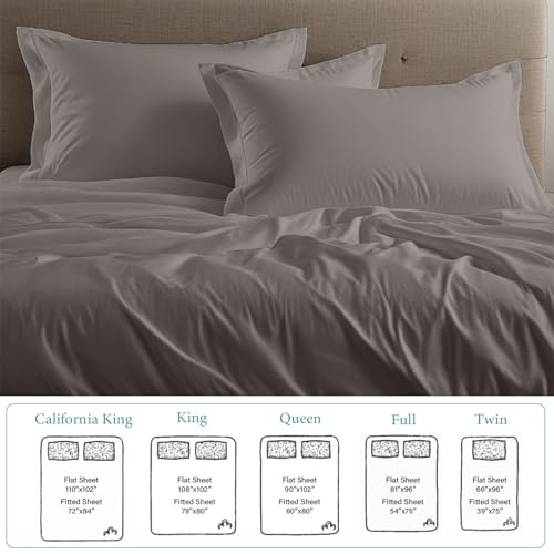 Bunny's Home King Size Sheet Set 1000 Thread Count Light Grey Sheets Egyptian Cotton Cooling Bed Sheets 17 inch Deep Pocket Fitted Sheet 1 Flat Sheet & 2 Pillow Cases 4 Piece Sateen Weave Bedding