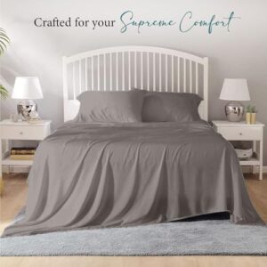 Bunny's Home King Size Sheet Set 1000 Thread Count Light Grey Sheets Egyptian Cotton Cooling Bed Sheets 17 inch Deep Pocket Fitted Sheet 1 Flat Sheet & 2 Pillow Cases 4 Piece Sateen Weave Bedding