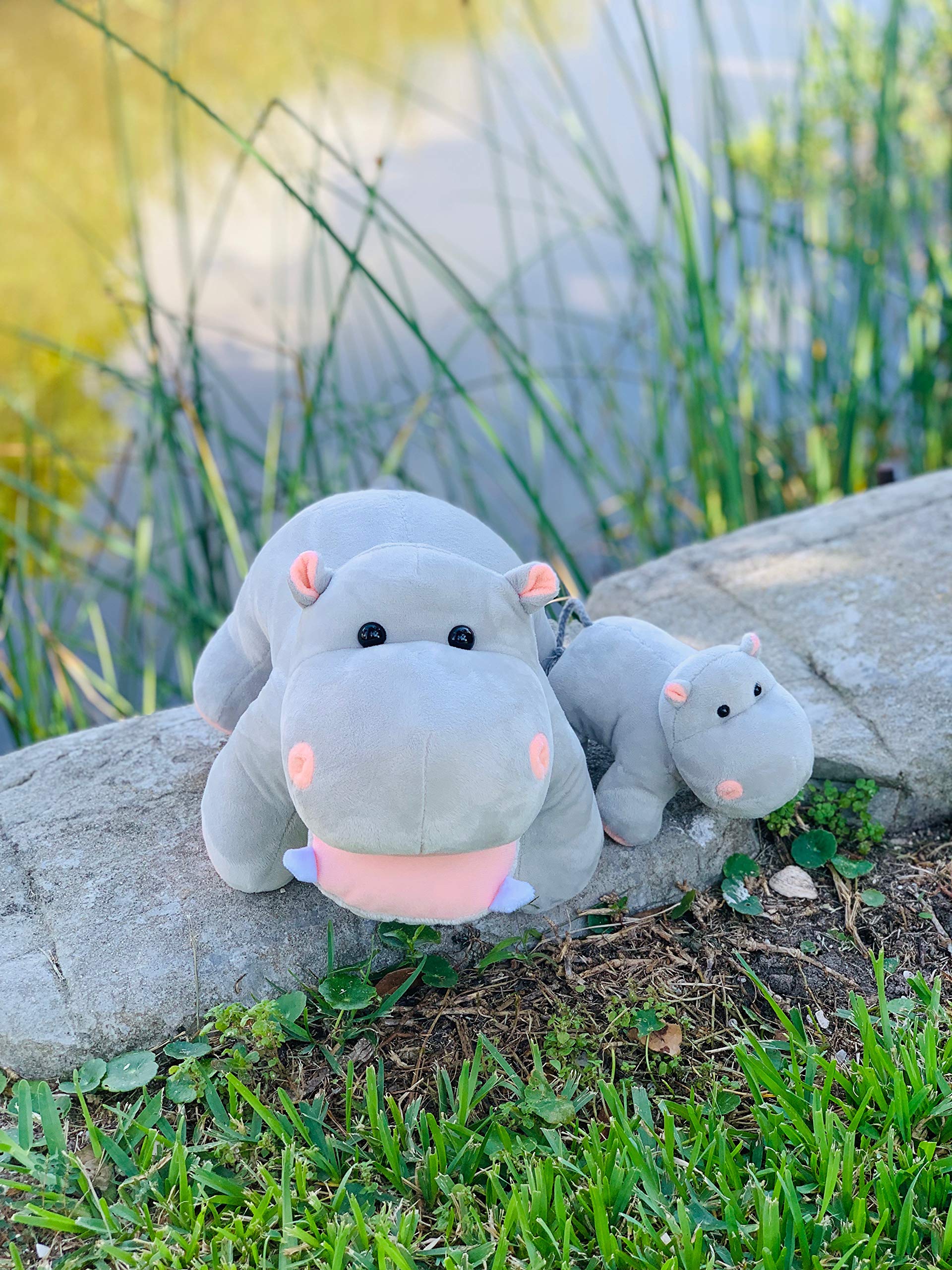 Mother and Baby Hippo Plush Toy Set | Super Soft Hippo Stuffed Animals | Cute Plushies for Kids' Bedroom | 17-In Safari Stuffed Animals for Girls & Boys | Hippo Stuffed Animal Toys by Exceptional Home