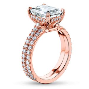 Kobelli 3-1/6ct.tw Emerald Moissanite Drop Halo Bridal Set, Rose Gold, 10