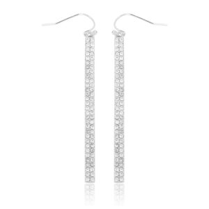 Sparkly Rhinestone CZ Lightweight Geometric Bar Statement Earrings - Multi Cubic Crystal, Acrylic Pearl Vertical Drop Dangles (Vertical Bar Drop - Silver Crystal)