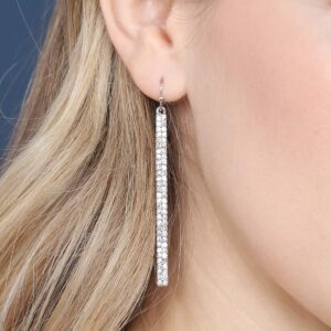 Sparkly Rhinestone CZ Lightweight Geometric Bar Statement Earrings - Multi Cubic Crystal, Acrylic Pearl Vertical Drop Dangles (Vertical Bar Drop - Silver Crystal)