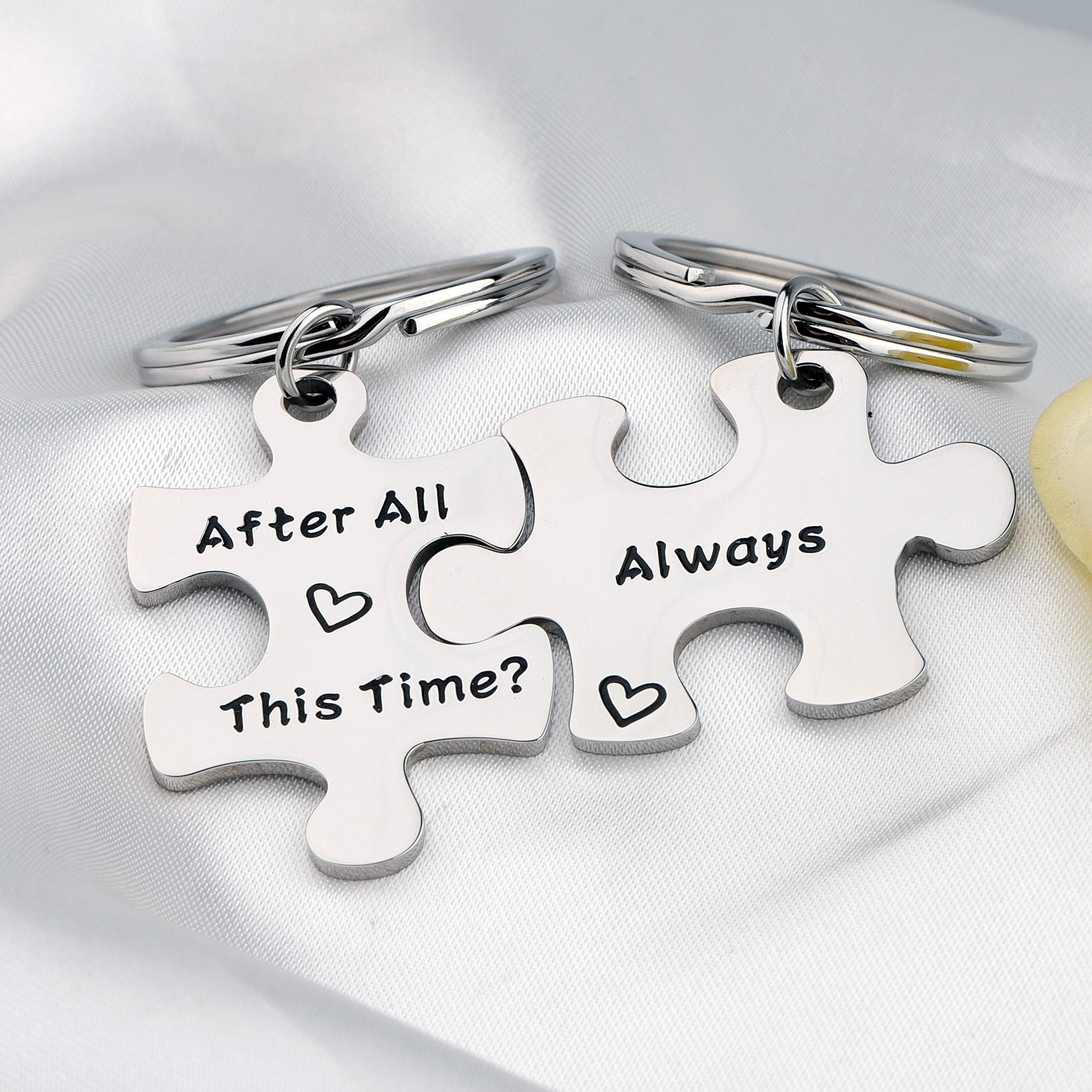 Couple Puzzle Keychain After All This Time and Always Couples Jewelry Best Friend Gift (silver)