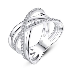 VIKI LYNN Criss Cross Rings for Women 925 Sterling Silver Wide Band Rings