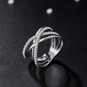 VIKI LYNN Criss Cross Rings for Women 925 Sterling Silver Wide Band Rings