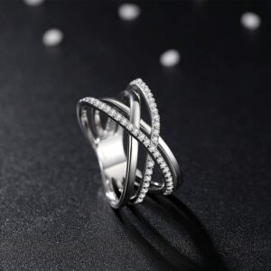 VIKI LYNN Criss Cross Rings for Women 925 Sterling Silver Wide Band Rings