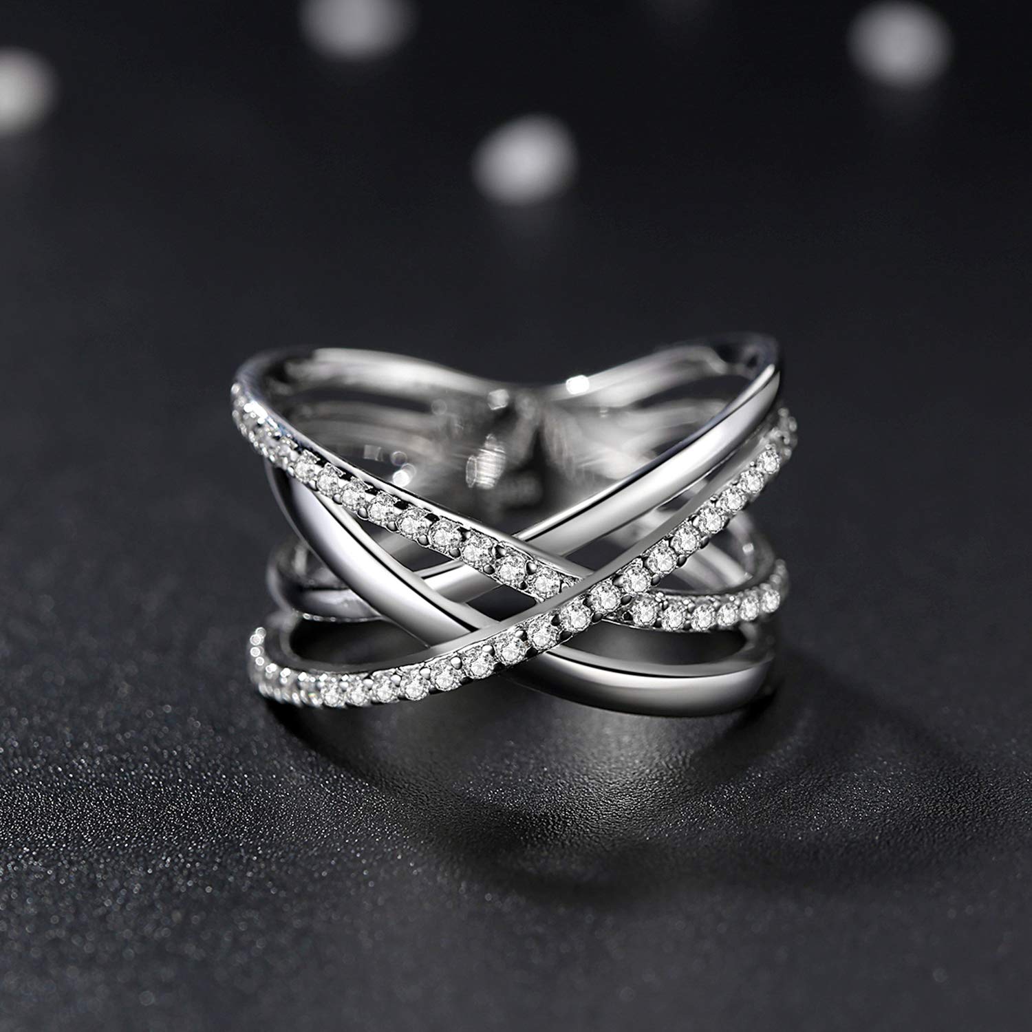 VIKI LYNN Criss Cross Rings for Women 925 Sterling Silver Wide Band Rings