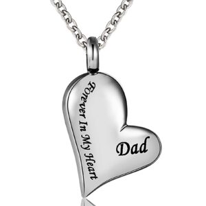 Cremation Urn Ashes Necklace "Dad Forever In My Heart" Stainless Steel Keepsake Waterproof Memorial Pendant (dad)