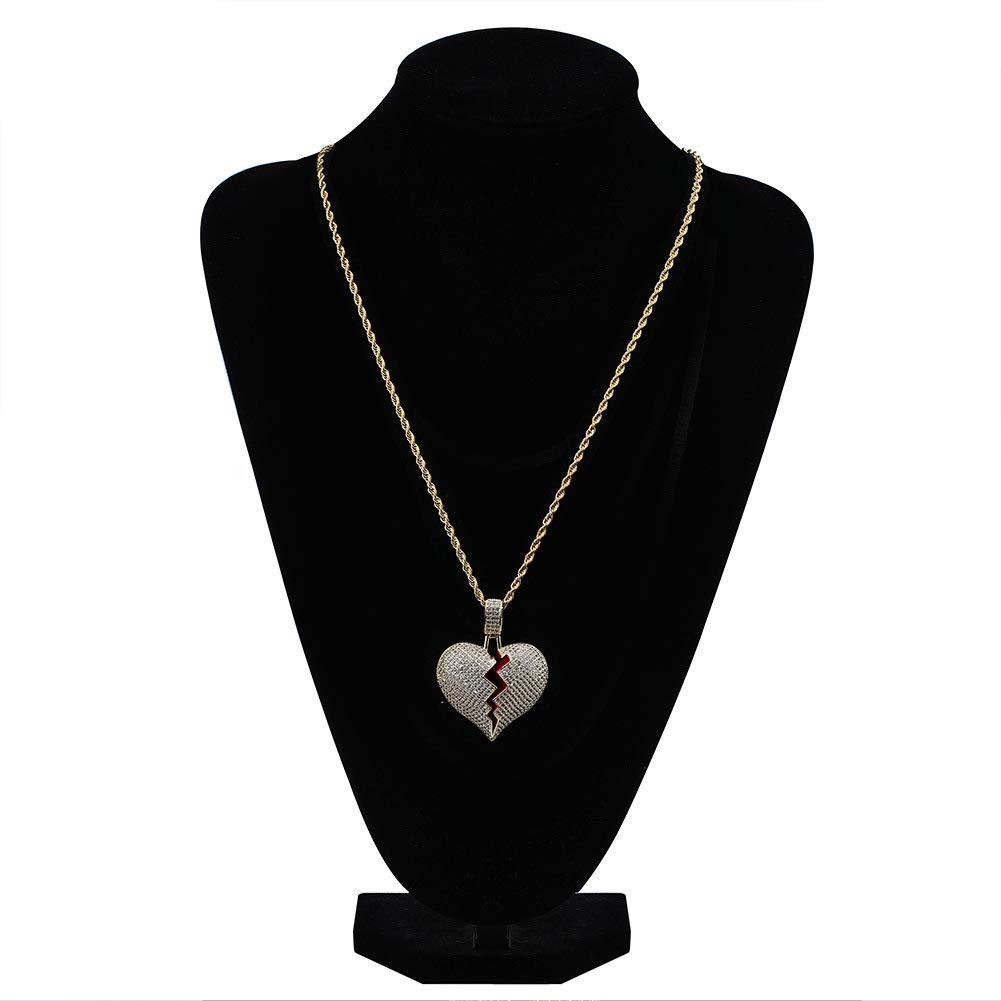 MOLEK Iced Out Hip Hop Jewelry Gifts 18K Gold Plated Micro Pave Bling CZ Broken Heart Pendant Necklace (Gold)