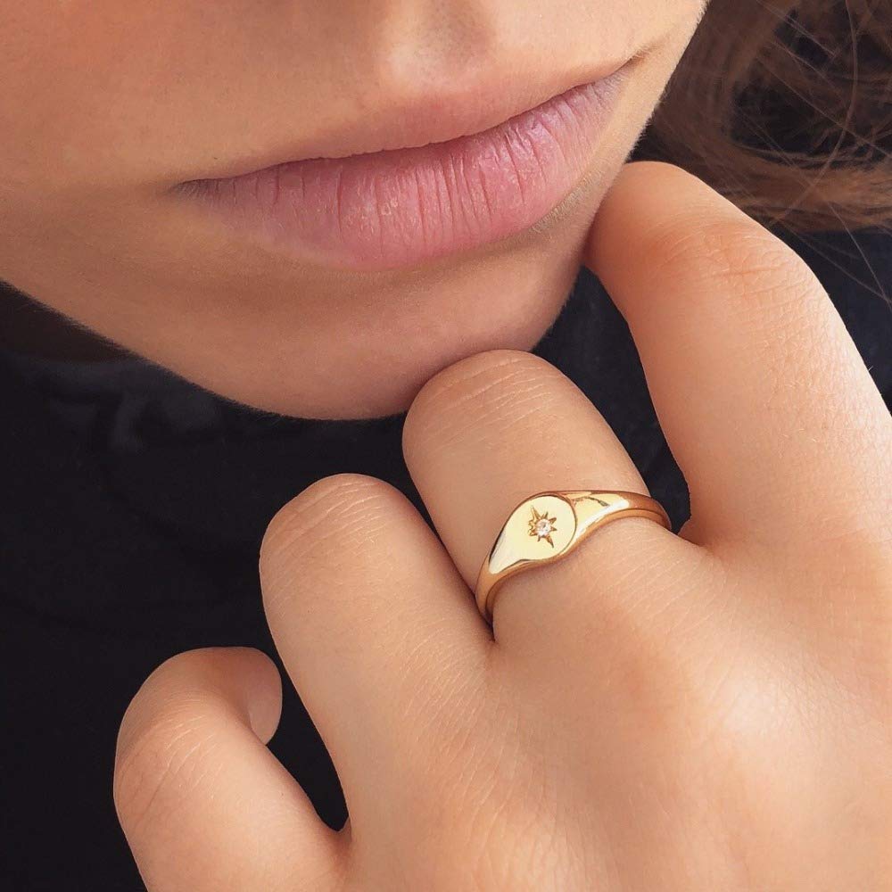 ATJMLADYJEWELRY Simple jewelry Gold plated women finger jewelry star starburst signet ring (7)