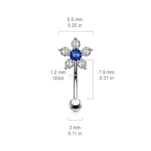 Covet Jewelry Double Tiered 6 CZ Flower 316L Surgical Steel 16GA Eyebrow Ring/Curved Barbell (Rose Gold)