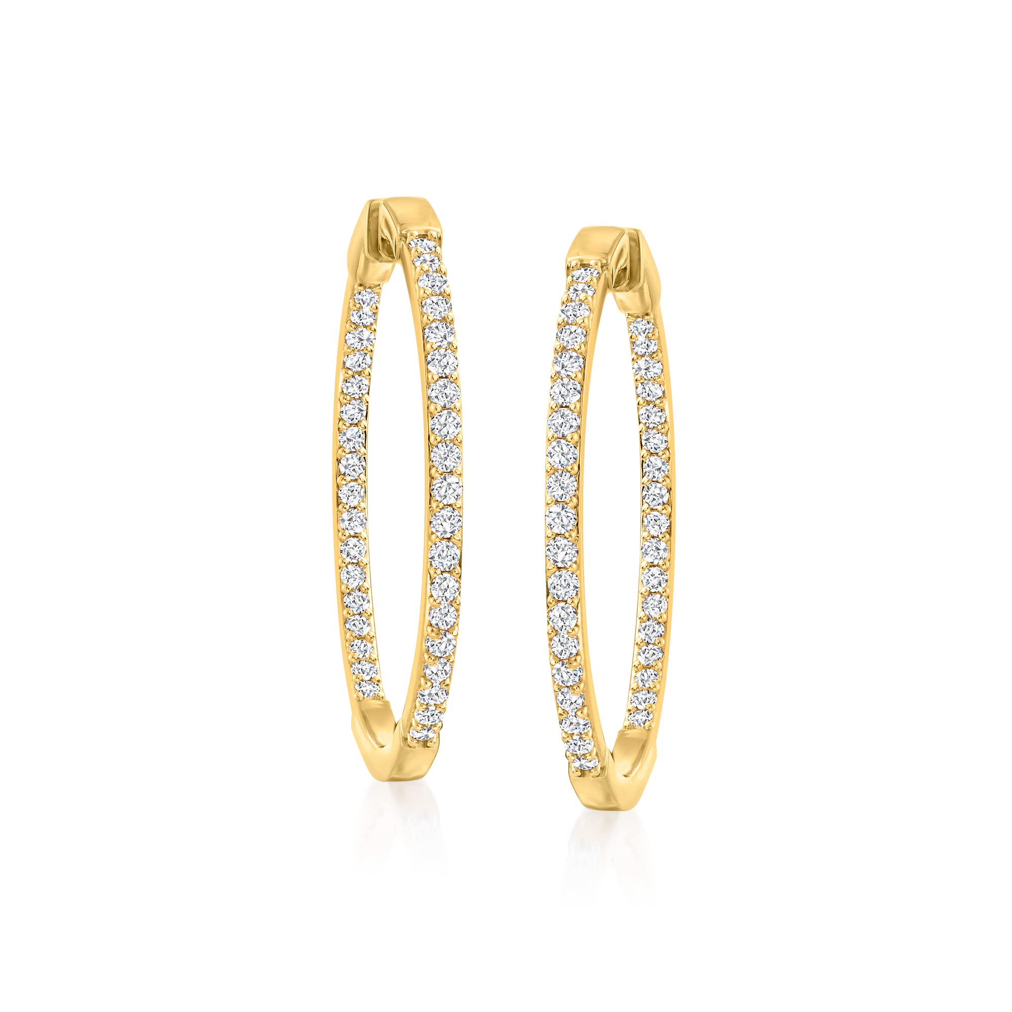 Ross-Simons 2.00 ct. t.w. Diamond Inside-Outside Hoop Earrings in 18kt Gold Over Sterling