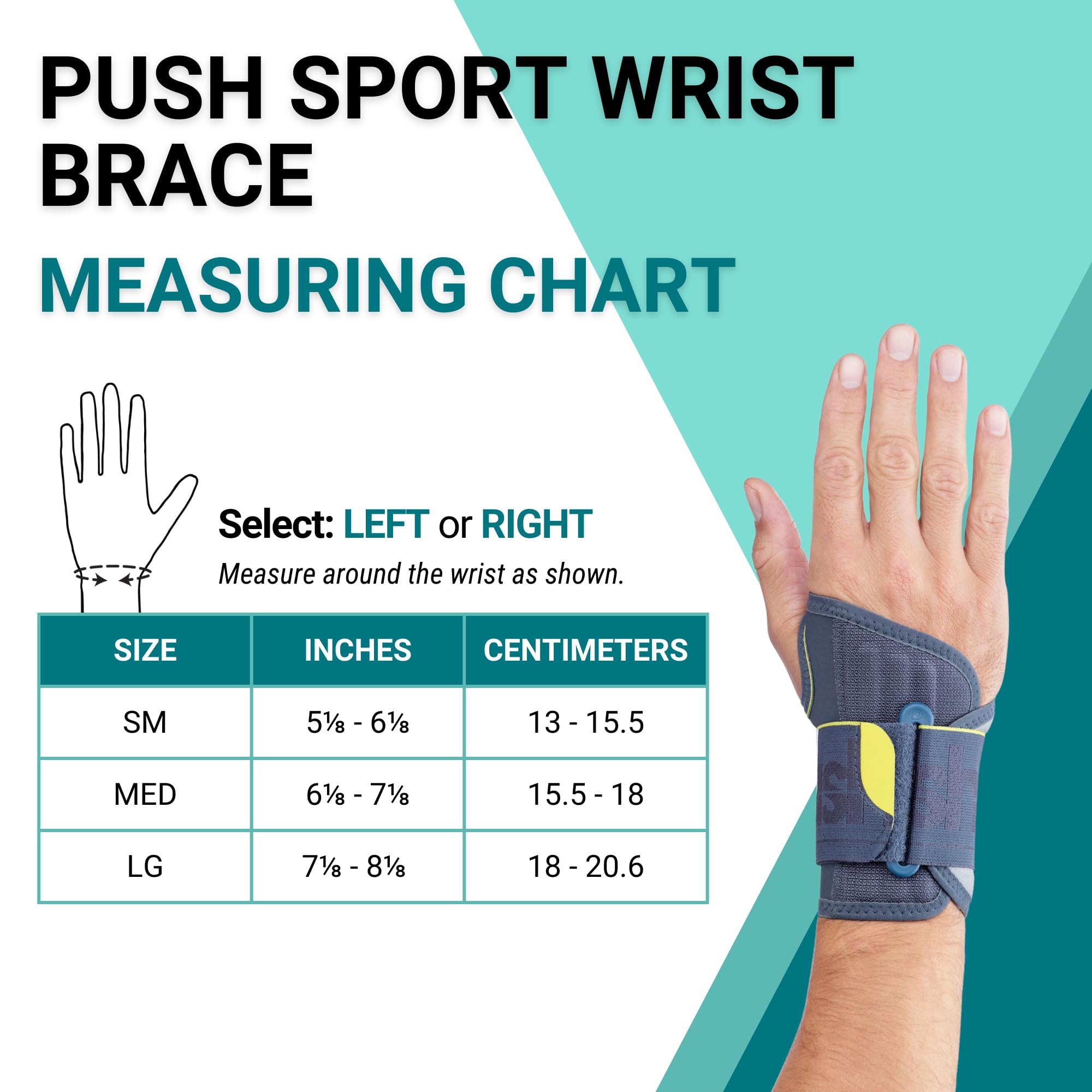 Push Sports Wrist Brace for Athletic Wrist Support. Comfortable, Easy-to-Wear Brace for Tendonitis, Fractures, Injuries, and Arthritis. (Left Small)