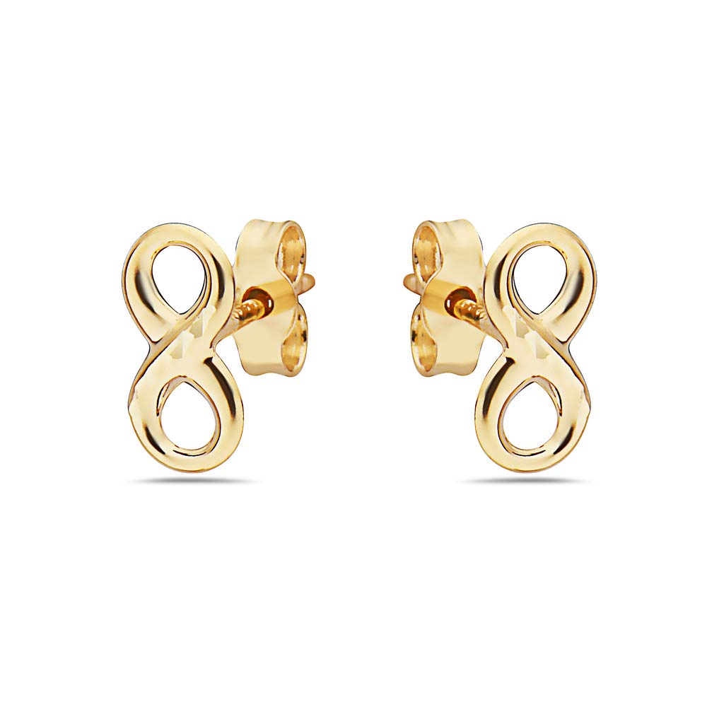 Pori Jewelers 14K Solid Gold Infinity Stud Earrings-with Real 14K Gold Butterfly Backings (Yellow)