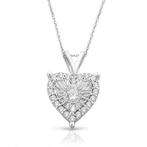 NATALIA DRAKE 1/4 Cttw Heart Halo Diamond Necklace for Women in Rhodium Plated 925 Sterling Silver Color H-I/Clarity I1-I2