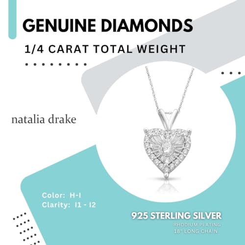 NATALIA DRAKE 1/4 Cttw Heart Halo Diamond Necklace for Women in Rhodium Plated 925 Sterling Silver Color H-I/Clarity I1-I2